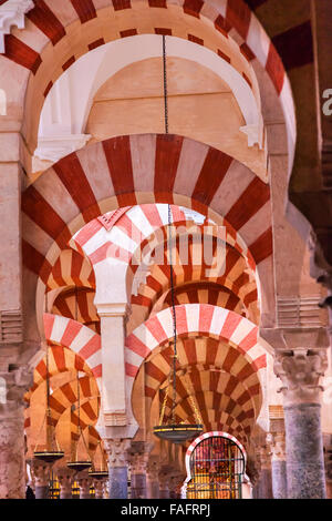 Archi pilastri Mezquita Cordoba Spagna. Creato in 785 come una moschea, è stato convertito in una cattedrale nel 1500. 850 colonne e un Foto Stock