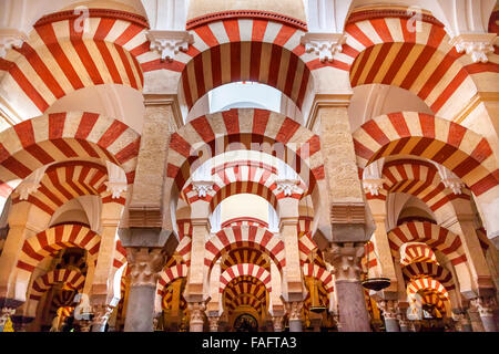 Archi pilastri Mezquita Cordoba Spagna. Creato in 785 come una moschea, è stato convertito in una cattedrale nel 1500. Foto Stock