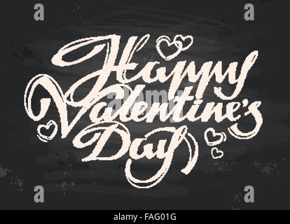 Happy Valentines Day iscrizione manoscritta verniciato in bianco gesso sulla lavagna nera. illustrazione vettoriale Illustrazione Vettoriale