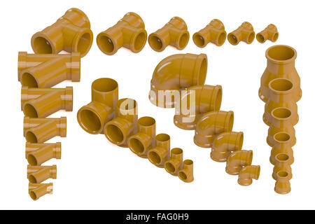 Set di plastica tubazioni fognature isolati su sfondo bianco Foto Stock