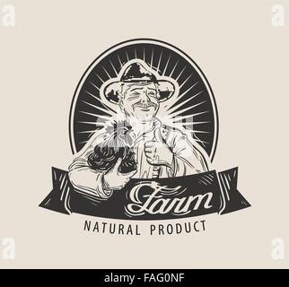 Vettore di fattoria logo design modello. Contadino, di allevamento o di pollo icona di fattoria Illustrazione Vettoriale