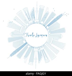 Profilo di Kuala Lumpur Skyline con edifici blu spazio copia. Illustrazione Vettoriale. Viaggi di affari e turismo concept Illustrazione Vettoriale