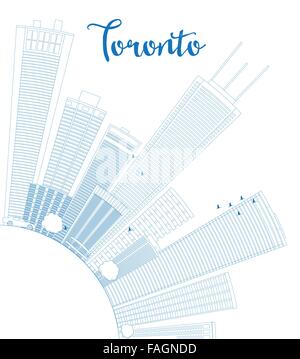 Profilo dello skyline di Toronto con edifici blu e copia di spazio. Illustrazione Vettoriale. Viaggi di affari e turismo concept Illustrazione Vettoriale