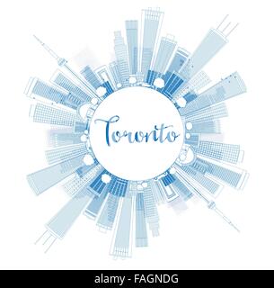 Profilo dello skyline di Toronto con edifici blu e copia di spazio. Illustrazione Vettoriale. Viaggi di affari e turismo concept Illustrazione Vettoriale