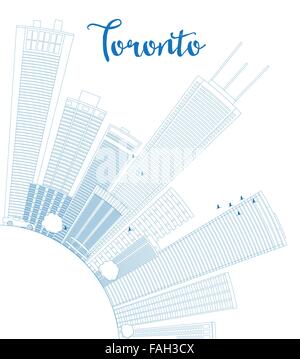 Profilo dello skyline di Toronto con edifici blu e copia di spazio. Illustrazione Vettoriale. Viaggi di affari e turismo concept Illustrazione Vettoriale