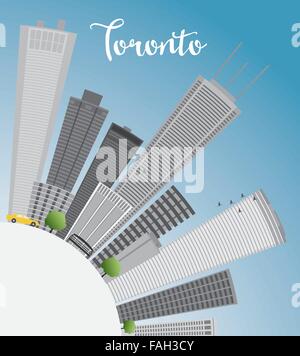 Toronto skyline con edifici grigi, blu cielo e spazio di copia. Illustrazione Vettoriale. Viaggi di affari e turismo concept Illustrazione Vettoriale