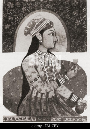 Reputato il ritratto di Nur Jahan, 1577 - 1645, nato come Mehr-ONU-Nissa. Imperatrice del Impero Mughal come capo consorte di Imperatore Jahangir. Foto Stock