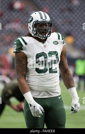 Houston, Stati Uniti d'America. 22 Novembre, 2015. New York getti difensivo fine Leonard Williams (92) sul campo durante il pregame warmups. Foto Stock