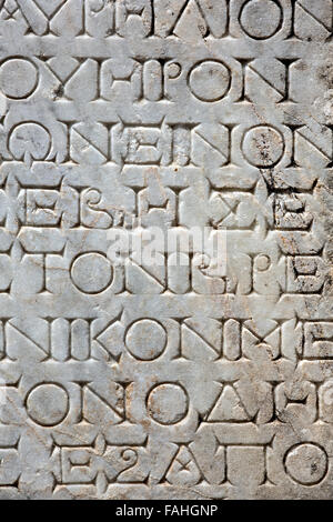 Script sulla lapide, Aphrodisias, Aydin, Turchia Foto Stock