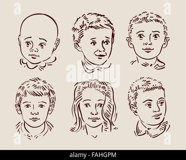 Disegnate a mano i bambini. illustrazione vettoriale Illustrazione Vettoriale