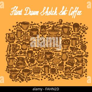 Mano-bozzetto set caffè. illustrazione vettoriale Illustrazione Vettoriale