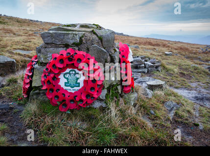 Memoriale della Seconda guerra mondiale Canadian Air Force crash di Wellington Bomber MF509 a Carreg Coch in Brecon Beacons South Wales UK Foto Stock