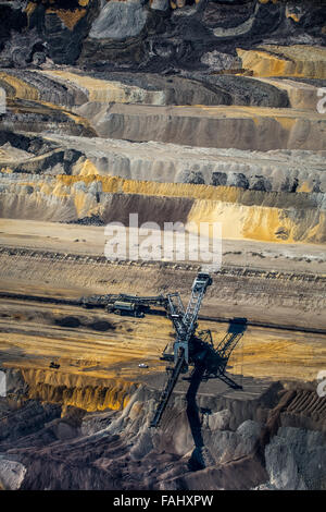 Vista aerea, lignite, marrone coal mining Inden vicino a Jülich, benna escavatori gommati, escavatori di lignite e carbone, Inden, Basso Reno Foto Stock