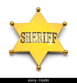 Wild West sheriff badge isolato su uno sfondo bianco. Foto Stock