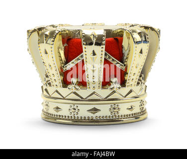 Oro Kings Crown con feltro rosso isolato su uno sfondo bianco. Foto Stock