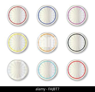 Una collezione di codificati a colori round pulsanti in metallo Illustrazione Vettoriale