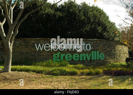 Greenville segno di benvenuto della Carolina del Sud e Stati Uniti d'America Foto Stock