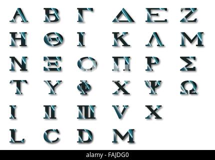 Le lettere dell'alfabeto greco con numeri Illustrazione Vettoriale
