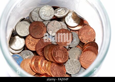 All'interno di un risparmio di denaro jar Foto Stock