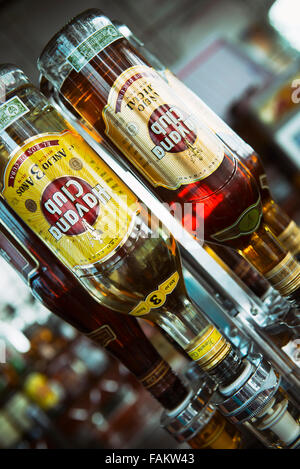 Havana Club, bottiglie di rum cubano. El Ron de Cuba a un Bar Foto Stock