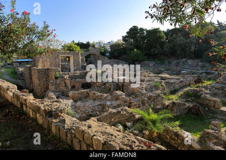 Colonne dell'antico palestra ellenistica, Xisto, la città di Kos, isola di Kos, Dodecanneso gruppo di isole, a sud del Mar Egeo, Grecia Foto Stock