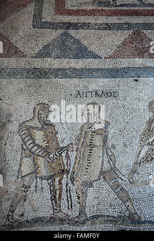 Mosaico in Western Scavi di acropoli antica palestra ellenistica, Xisto, la città di Kos, isola di Kos, DODECANNESO Foto Stock