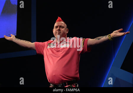 Alexandra Palace di Londra, Regno Unito. 01 gen 2016. William Hill PDC Mondiale Campionato di freccette. Peter Wright entra nella fase Credito: Azione Sport Plus/Alamy Live News Foto Stock