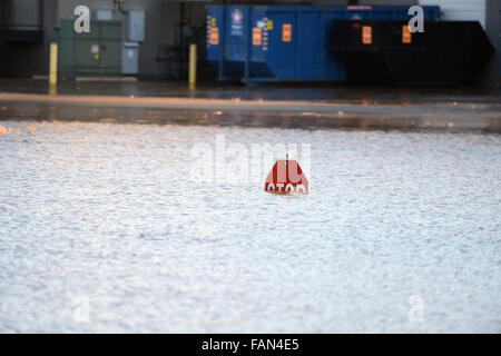 Parco Valle, Missouri, Stati Uniti d'America. Il 1 di gennaio 2016. Le acque di esondazione vicino al fiume Meramec strada sommersa segno nel Parco Valle, Missouri Credito: Gino's immagini Premium/Alamy Live News Foto Stock