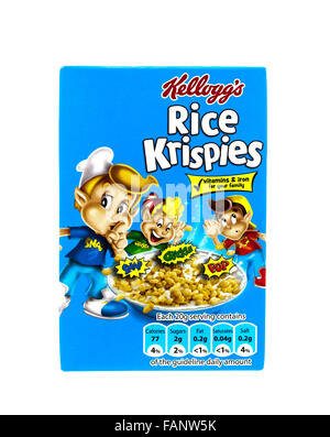 Kelloggs riso Krispies su sfondo bianco Foto Stock