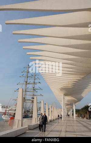 El Muelle Dos waterfront e sviluppo presso il porto, conosciuta come El Palmeral de las Sorpresas, in Malaga, Andalusia, Spagna. Foto Stock