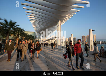 El Muelle Dos waterfront e sviluppo presso il porto, conosciuta come El Palmeral de las Sorpresas, in Malaga, Andalusia, Spagna. Foto Stock