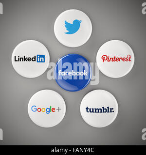 Facebook Twitter LinkedIn Pinterest, Google+, tumblr, icone, pulsanti principali social network di siti web Foto Stock