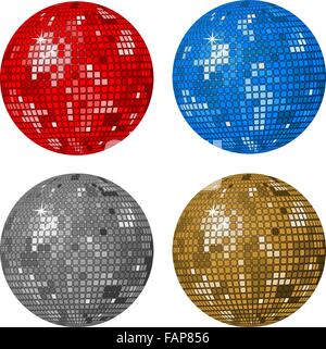 Isolate le sfere da discoteca su uno sfondo bianco. Illustrazione Vettoriale. Illustrazione Vettoriale