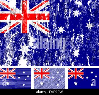 Australia grunge flag impostato su uno sfondo bianco. Illustrazione Vettoriale. Illustrazione Vettoriale