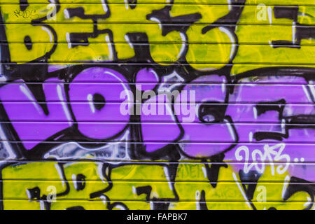 I graffiti sulla porta del garage nel quartiere di Trastevere, Roma Foto Stock