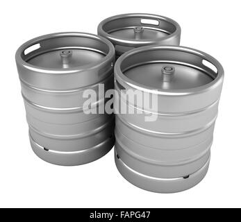 3D render di fusti di birra isolato su sfondo bianco Foto Stock