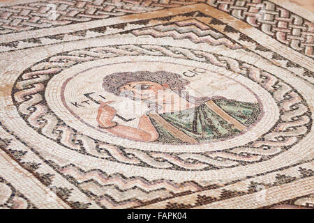 Close-up frammento del religioso antico in mosaico Kourion, Cipro Foto Stock