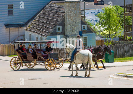 Turisti in carrozza a cavallo e cavaliere sull isola di isola di Mackinac Michigan Foto Stock