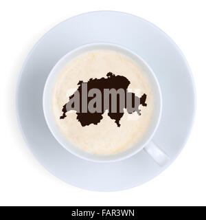 Pausa caffè in Svizzera mappa tazza isolata su uno sfondo bianco Foto Stock