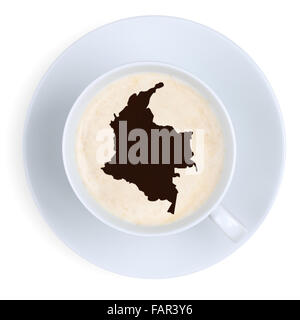 Il caffè nella tazza da mappa Colombia isolata su uno sfondo bianco Foto Stock
