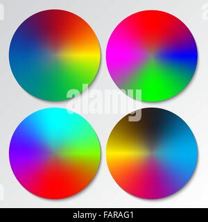 Set di quattro differenti dello spettro di colori di ruote o circolare gradienti di Rainbow. Illustrazione Vettoriale