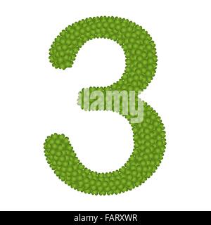 I numeri di alfabeto, quattro Leaf Clover con numeri arabi tre isolati su sfondo bianco Foto Stock