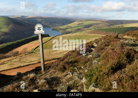 Il National Trust segno, High Peak station wagon, Whinstone Lee campi, Parco Nazionale di Peak District, Derbyshire, England, Regno Unito Foto Stock