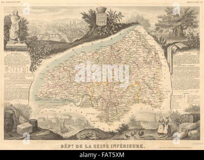 Département de la Seine-INFÉRIEURE. Seine-Maritime. LEVASSEUR, 1852 mappa vecchia Foto Stock