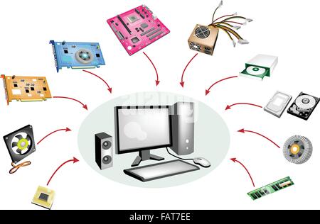 Una illustrazione Collezione di Hardware per computer isolati su sfondo bianco Illustrazione Vettoriale