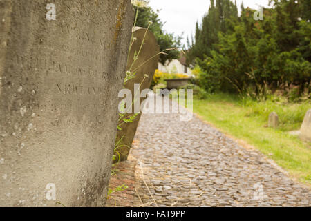 Sentiero attraverso un antico cimitero. Foto Stock