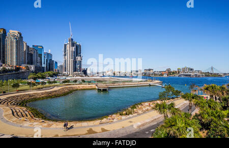 Australia, Nuovo Galles del Sud, Sydney, molo di Barangaroo Riserva, il Porto di Darling e vista delle fasi di arenaria di Nawi Bay Foto Stock