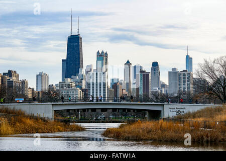 Lincoln Park area natura e per il centro di Chicago. Foto Stock