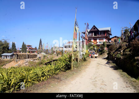 Darjeeling, India. 05 gen 2016. La lava è una piccola cittadina a 34 km ad est da Kalimpong, nel distretto di Darjeeling. La Lava situato nel 7016 piedi (2138 m), è il punto di ingresso di Neora Valley National Park. Il percorso di lava è la Scenic con il cambiamento di vegetazione di latifoglie tropicali per il bagnato alberi alpino di abete, pino e betulla. Un monastero buddista è presente su una delle colline di lava. Siti degni di nota includono Changey cascate e lava Kongtrul Jamgyong Monastero Credito: Saikat Paolo/Pacific Press/Alamy Live News Foto Stock