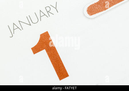 Pagina del calendario con segnato la data del 1° gennaio. Foto Stock